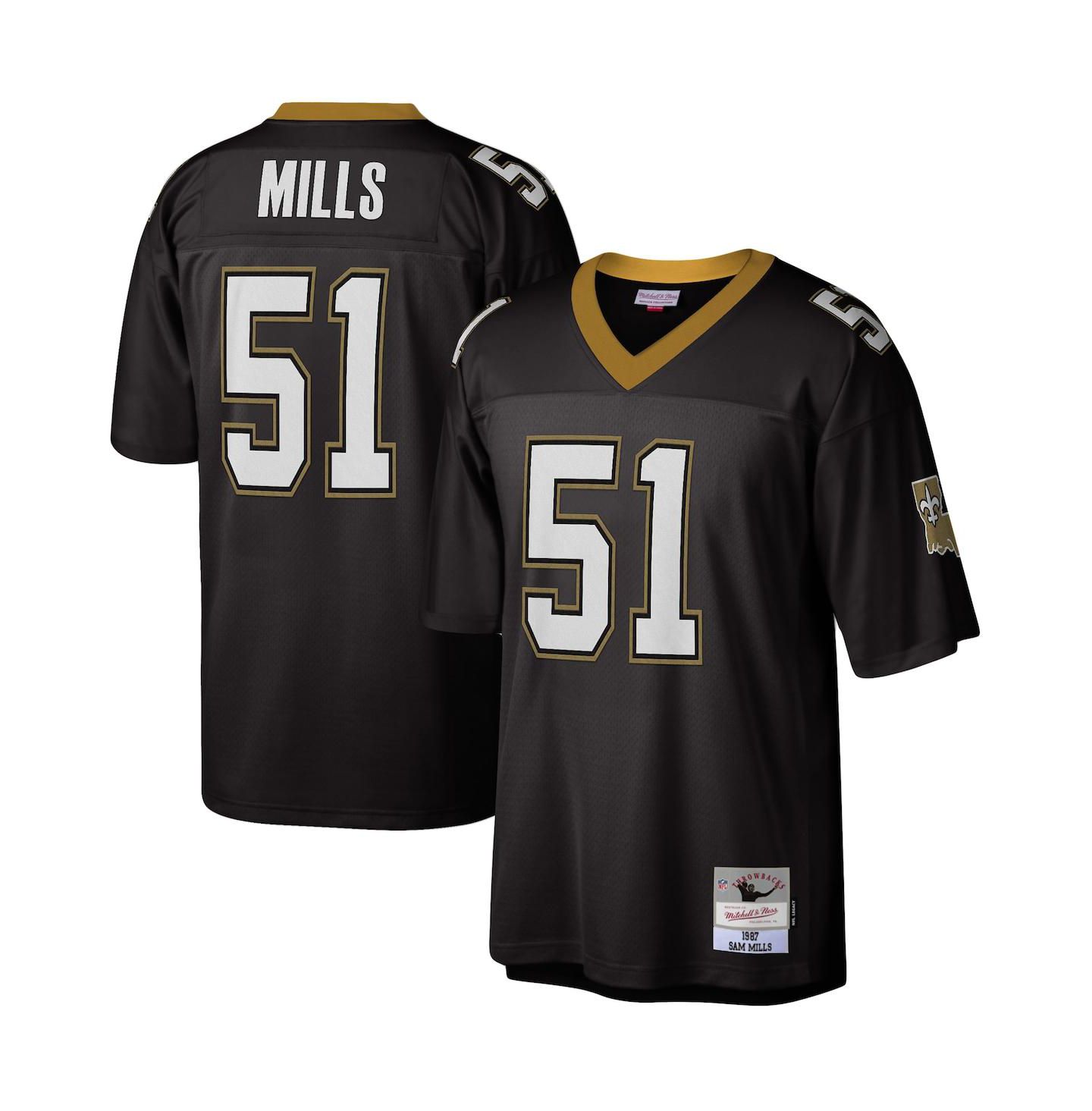 Мужской топ Mitchell & Ness Sam Mills Black New Orleans Saints 1987 Legacy Replica Jersey — фото 1