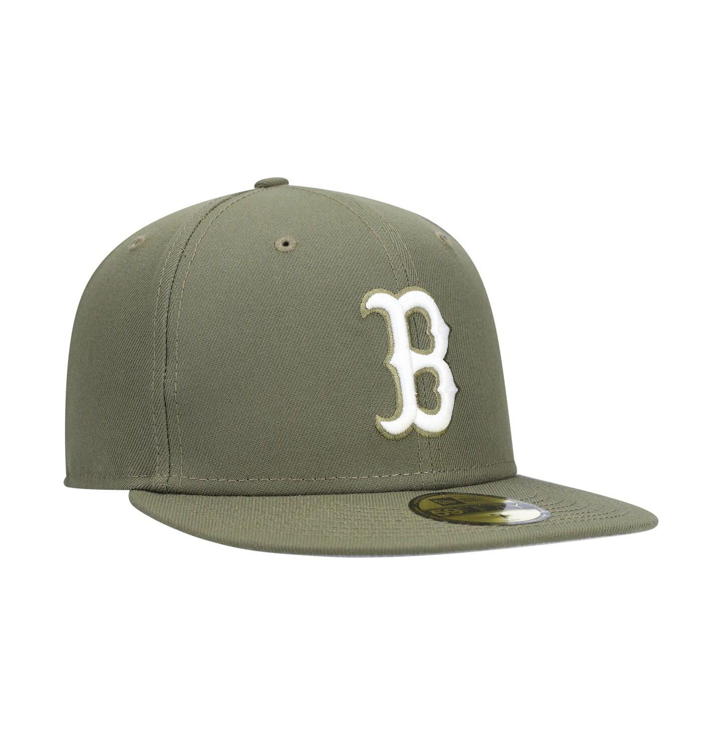 Мужская кепка New Era Olive Boston Red Sox Logo White 59FIFTY Fitted Hat — фото 2
