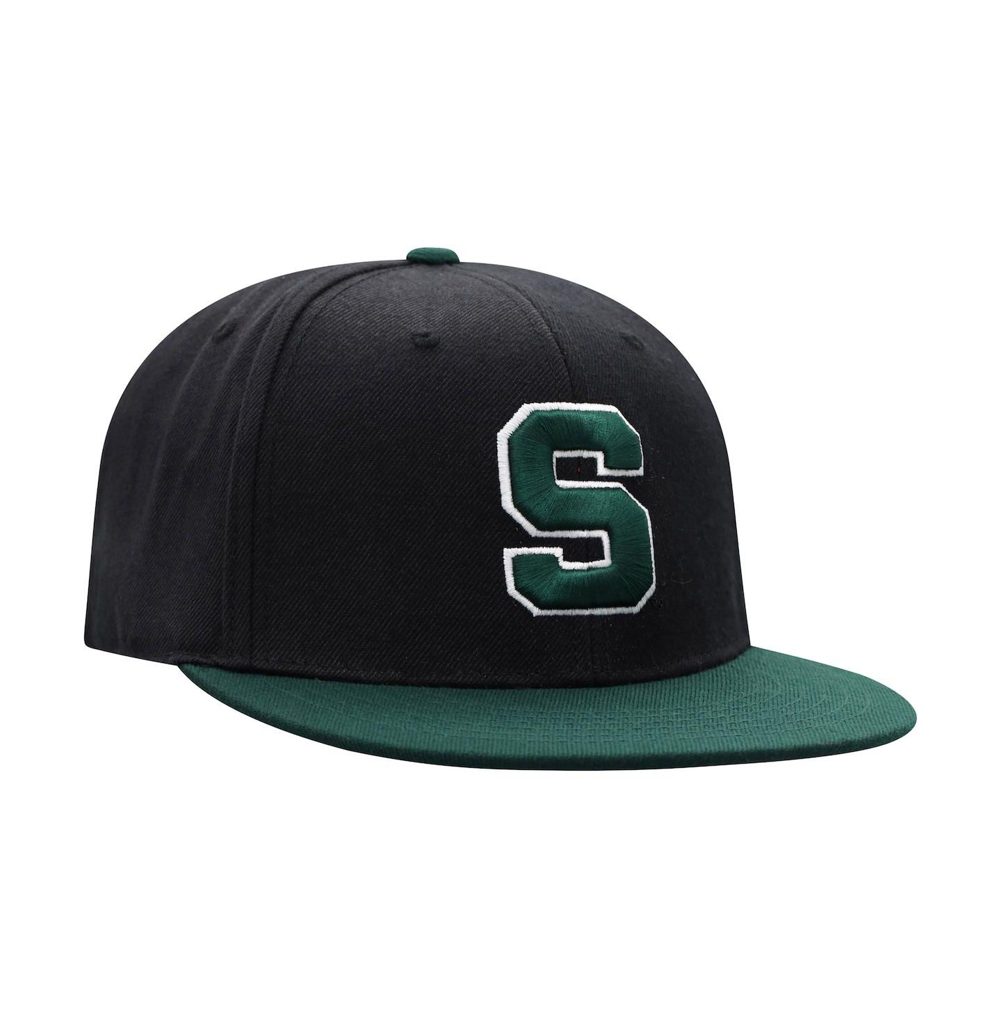 Мужская кепка Top of the World Black and Green Michigan State Spartans Team Color Two-Tone Fitted Hat — фото 2