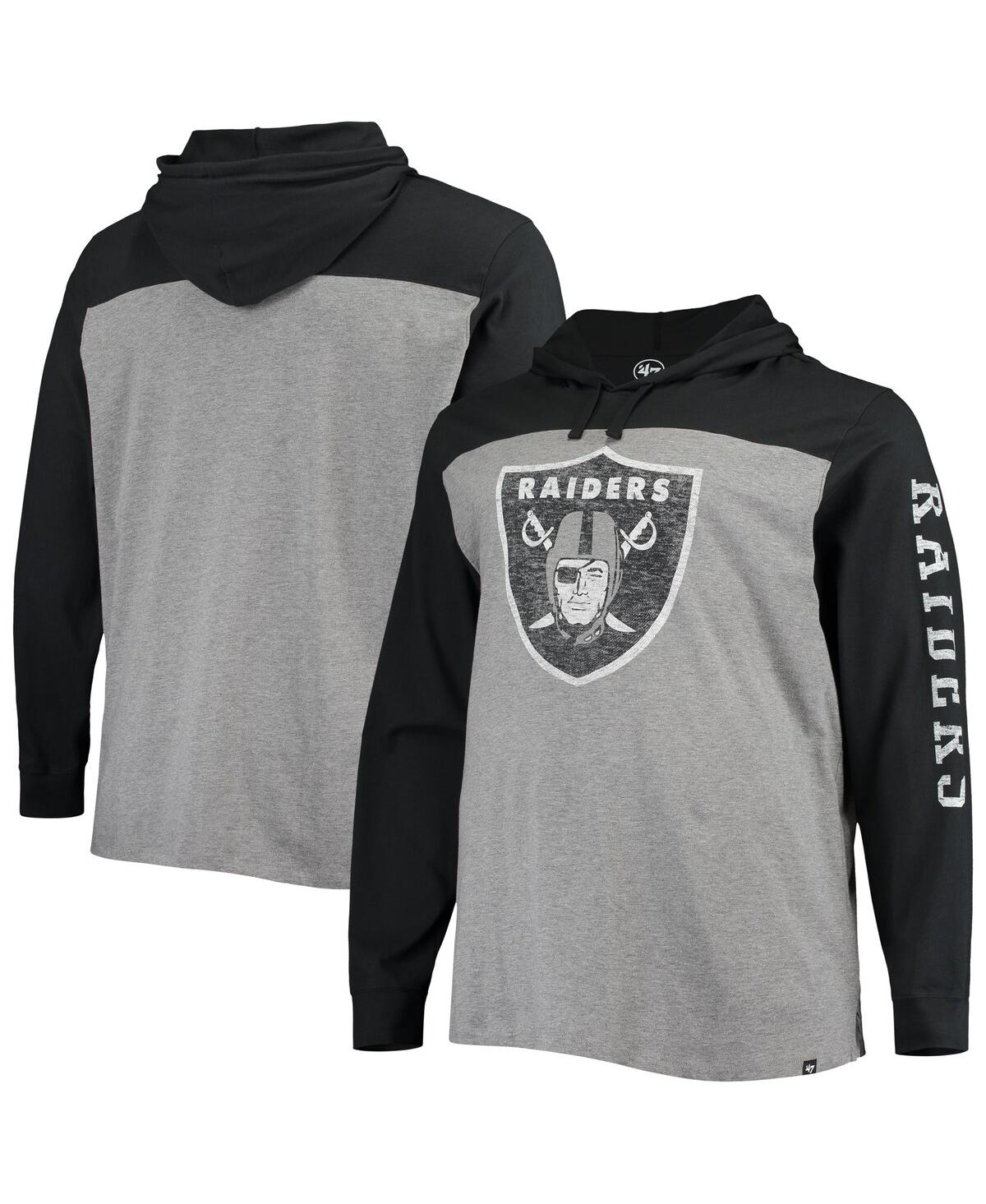 47 Brand Men's Heathered Gray, Black Las Vegas Raiders Franklin Wooster Long Sleeve Hoodie T-shirt In Heathered Gray,black