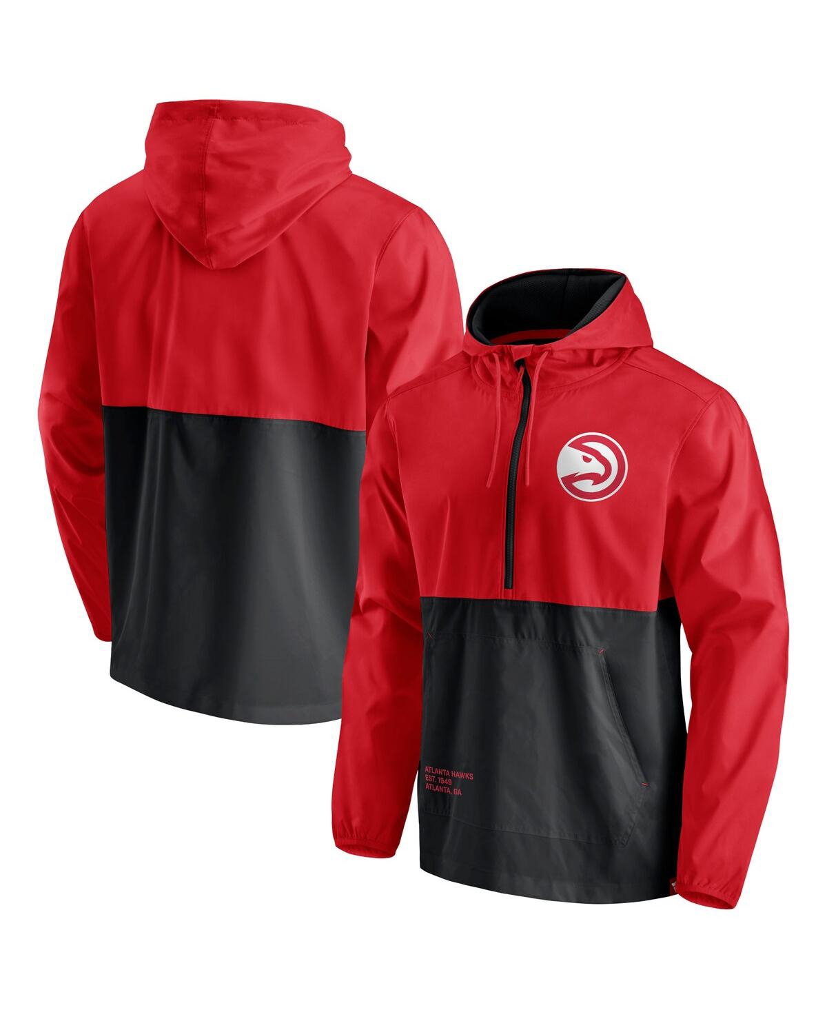 Fanatics Men's Red, Black Atlanta Hawks Anorak Windbreaker Half-zip Hoodie Jacket In Red,black