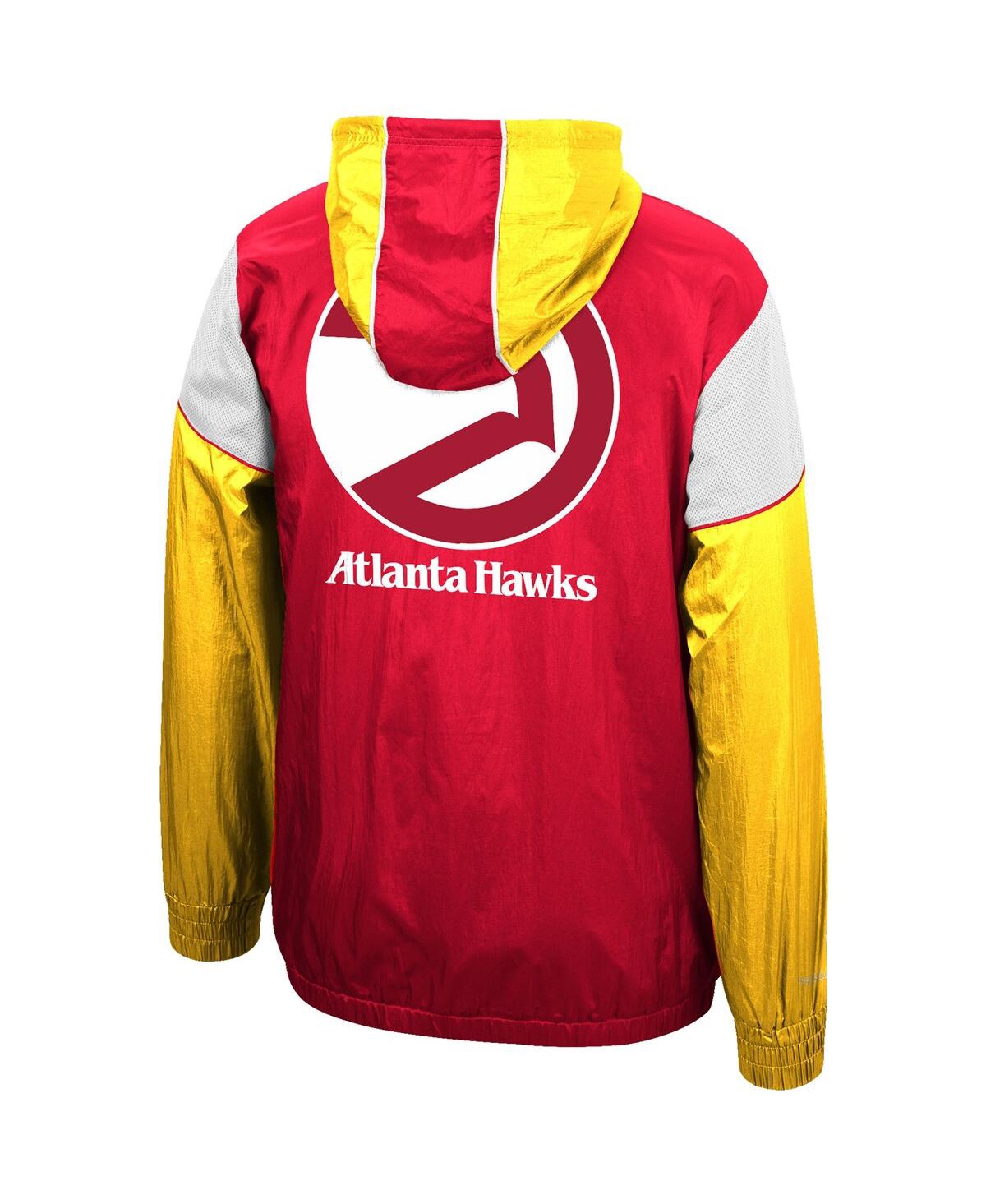 Mitchell & Ness Men's Red, Yellow Atlanta Hawks Hardwood Classics Highlight Reel Windbreaker Half-zip Hoodie Jacket In Red,yellow