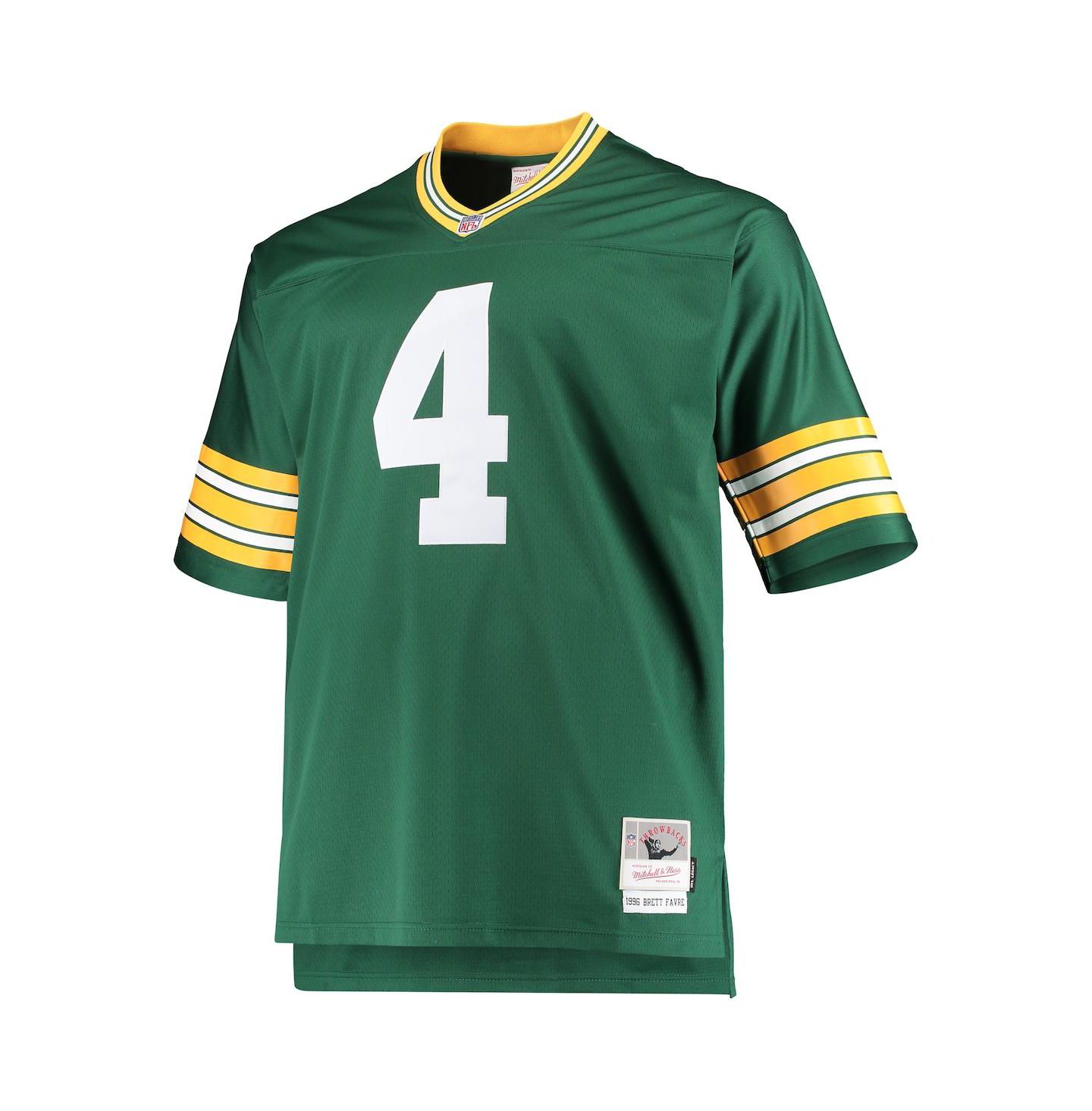 Мужской топ Mitchell & Ness Brett Favre Green Green Bay Packers Big and Tall 1996 Retired Player Replica Jersey — фото 3