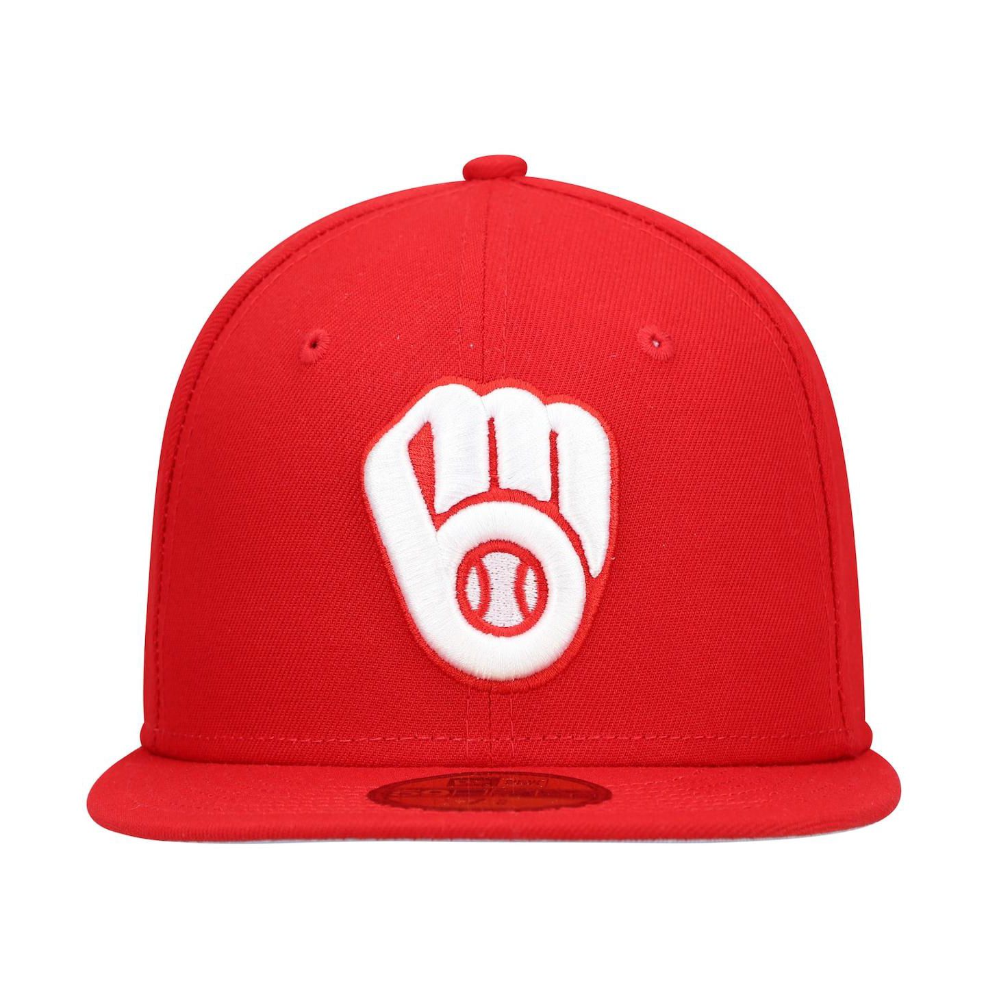 Мужская кепка New Era Red Milwaukee Brewers Logo White 59FIFTY Fitted Hat — фото 4