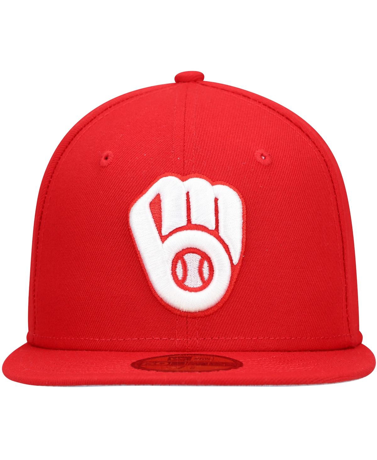 Men'sMilwaukee Brewers Logo White 59FIFTY Fitted Hat - Red