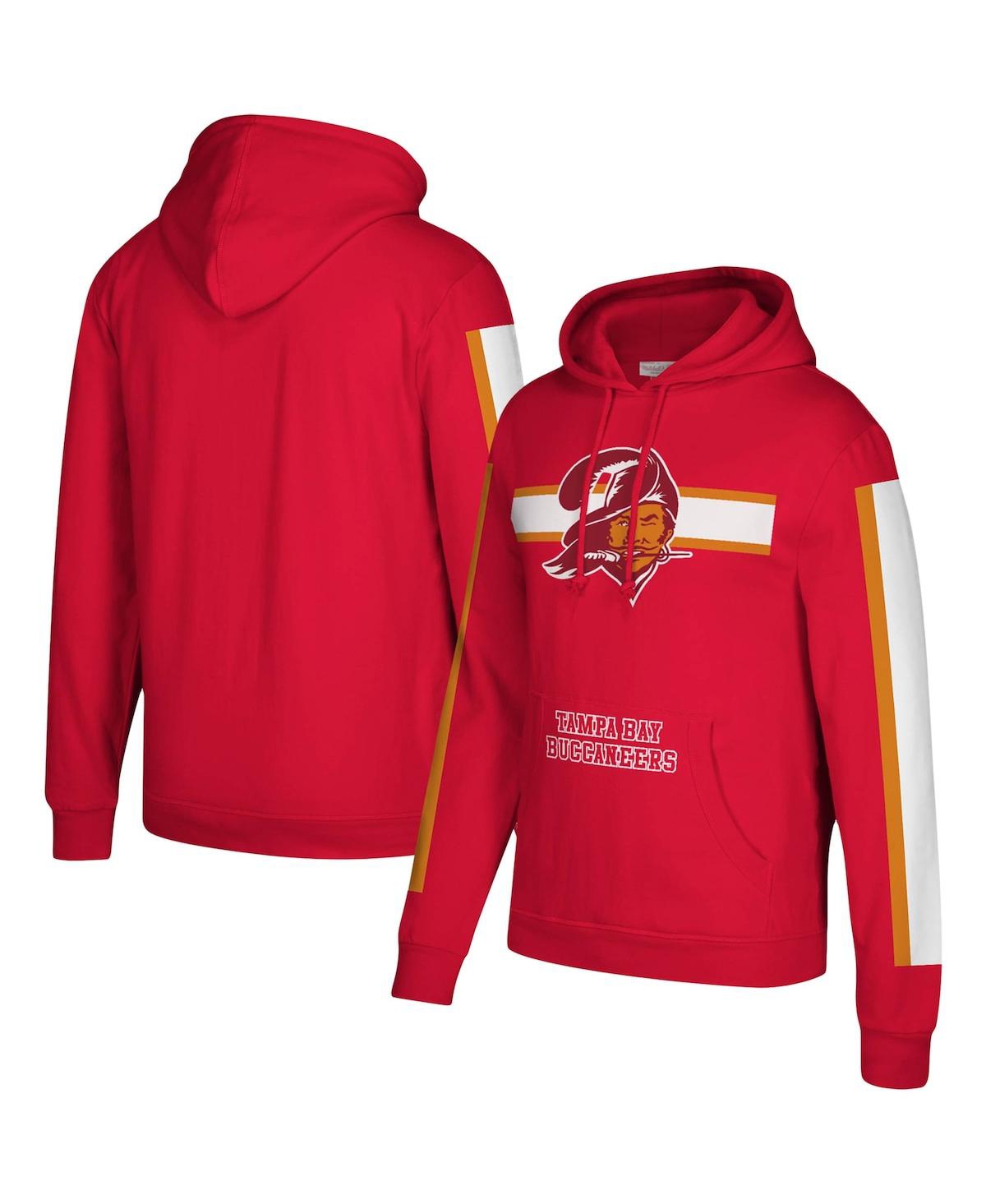 Shop Mitchell & Ness Men's Red Tampa Bay Buccaneers Three Stripe Pullover Hoodie