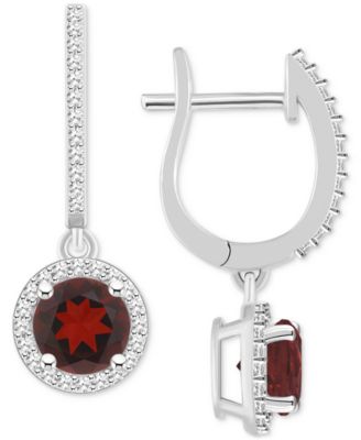 Macy's - Amethyst (1-1/2 ct. t.w.) & Diamond (1/3 ct. t.w.) Leverback Drop Earrings in Sterling Silver (Also in Citrine, Rhodolite Garnet, Peridot, Opal, & Blue Topaz)