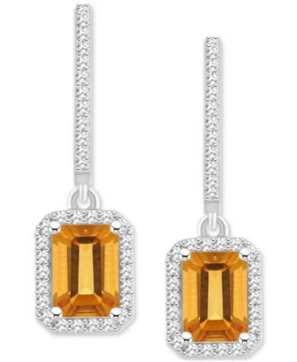 Rhodolite Garnet (2-1/2 ct. t.w.) & Diamond (1/3 ct. t.w.) Halo Leverback Drop Earrings in Sterling Silver (Also in Opal, Citrine, Peridot, Amethyst & Blue Topaz)