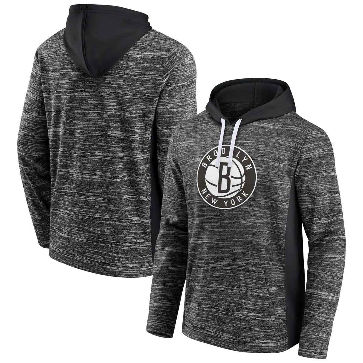 Fanatics Men's Heathered Charcoal, Black Brooklyn Nets Instant Replay Colorblocked Pullover Hoodie In Heather Charcoal