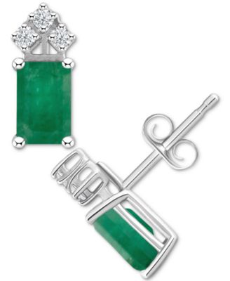 Ruby (1-3/8 ct. t.w.) & Diamond (1/8 ct. t.w.) Crown Stud Earrings in 14k White Gold (Also in Emerald & Tanzanite)