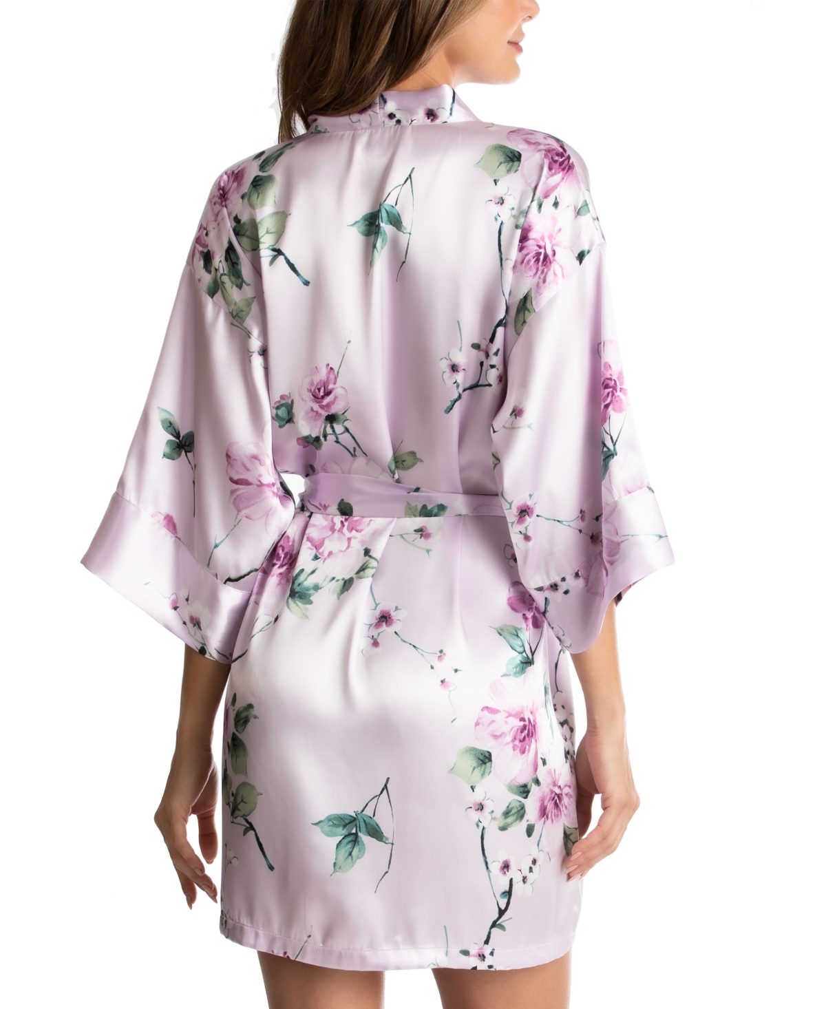 Linea Donatella Floral-Print Satin Wrap Robe