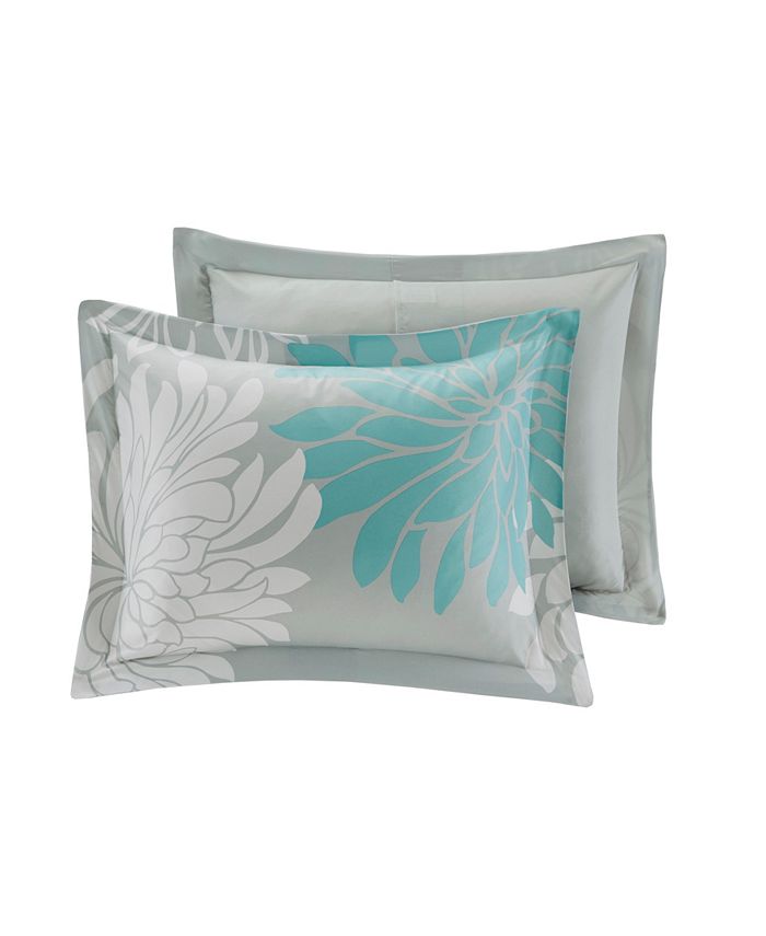 Madison Park Essentials Maible 9-Piece Bed In A Bag Set – Queen, Floral Aqua – Comforter, Sheets, Shams & Pillows