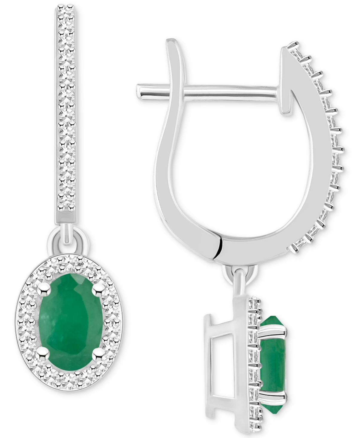 Sapphire (1-1/5 ct. t.w.) & Diamond (1/3 ct. t.w.) Leverback Drop Earrings in Sterling Silver (Also & Ruby) - Emerald