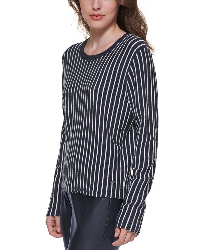 DKNY Women's Textured Stripe Pullover Blouse - Soft, Stylish & Easy To Wear In Black, Small