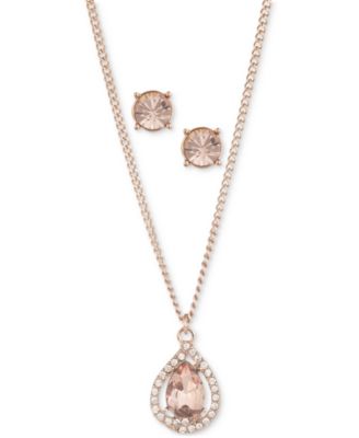 Givenchy - Pear-Shape Crystal Orbital Pendant Necklace & Stud Earrings Set