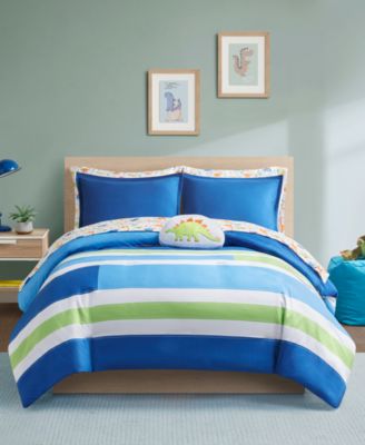 Photo 2 of Twin - Urban Dreams Sam Comforter Sets, Created For Macy's. Create a fresh update of any bedroom with the Urban Dreams Sam comforter set, featuring a striped comforter and a dinosaur print on the sheets. Set includes: comforter (68" x 88"), one sham (20" 