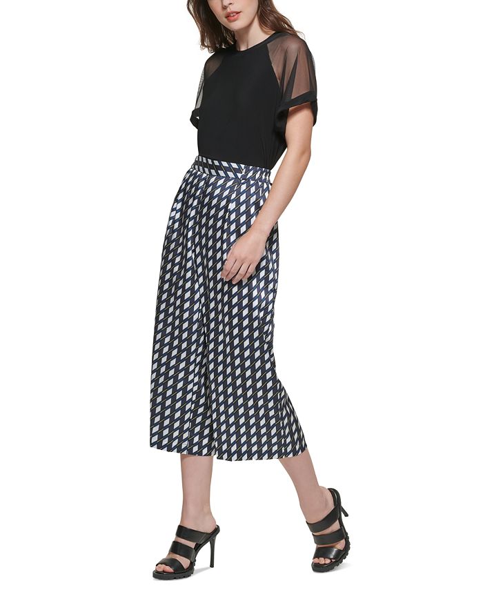 DKNY Printed Cropped Pull-On Wide-Leg Pants - Macy's