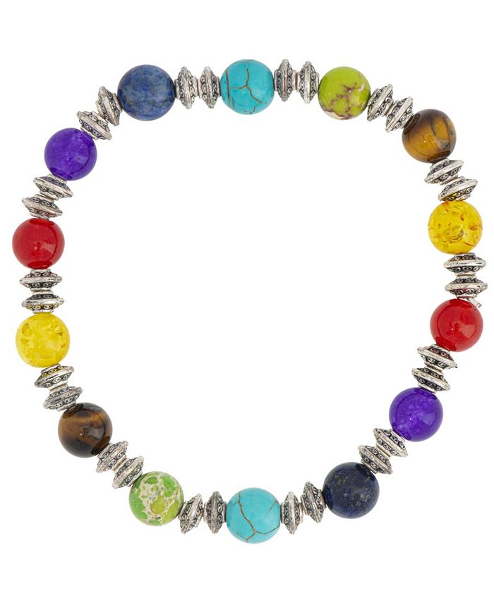 Macy's Multi Color Bead Stretch Bracelet in Fine Silver Plate Macy's