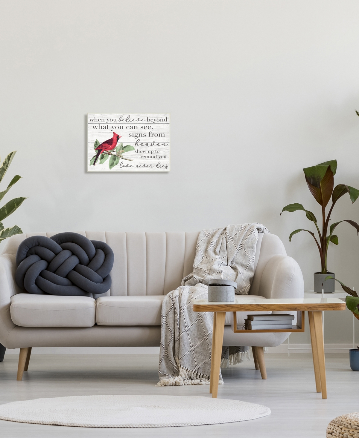Stupell Industries Believe Love Never Dies Inspirational Cardinal Bird Word Design Wall Plaque Art
