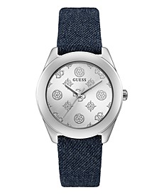 Women's Silver-Tone Upcycled Denim Strap Watch 40mm