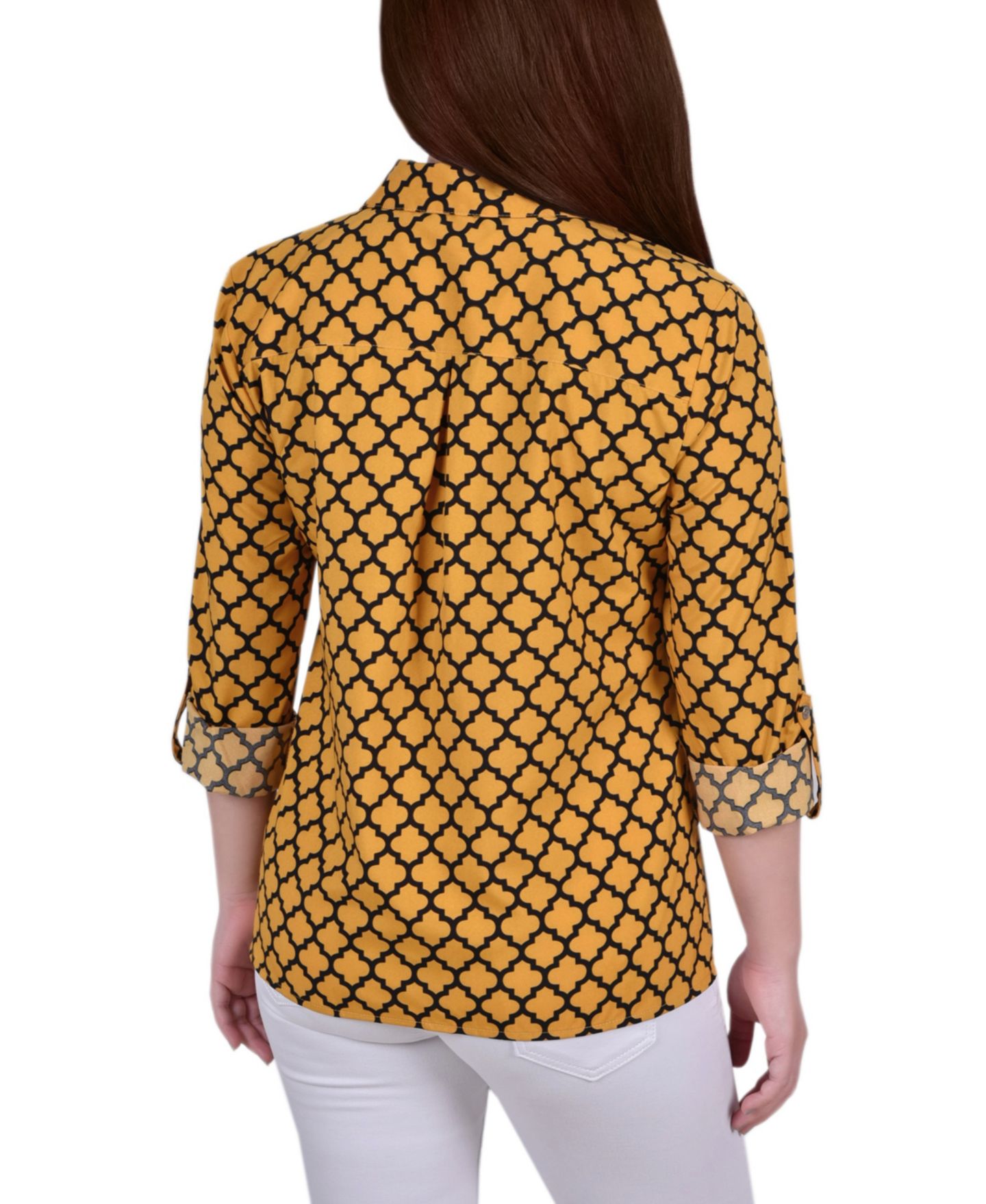 Женская рубашка NY Collection 3/4 Roll Tab with Pockets, цвет: Золотой сияющий чёрный — фото 2