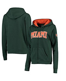 Women's Green Miami Hurricanes Arched Name Full Zip Hoodie