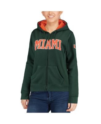 Women's Green Miami Hurricanes Arched Name Full Zip Hoodie