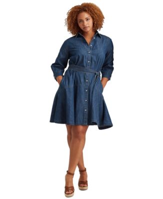 Lauren Ralph Lauren Plus-Size Belted Denim Shirtdress - Macy's