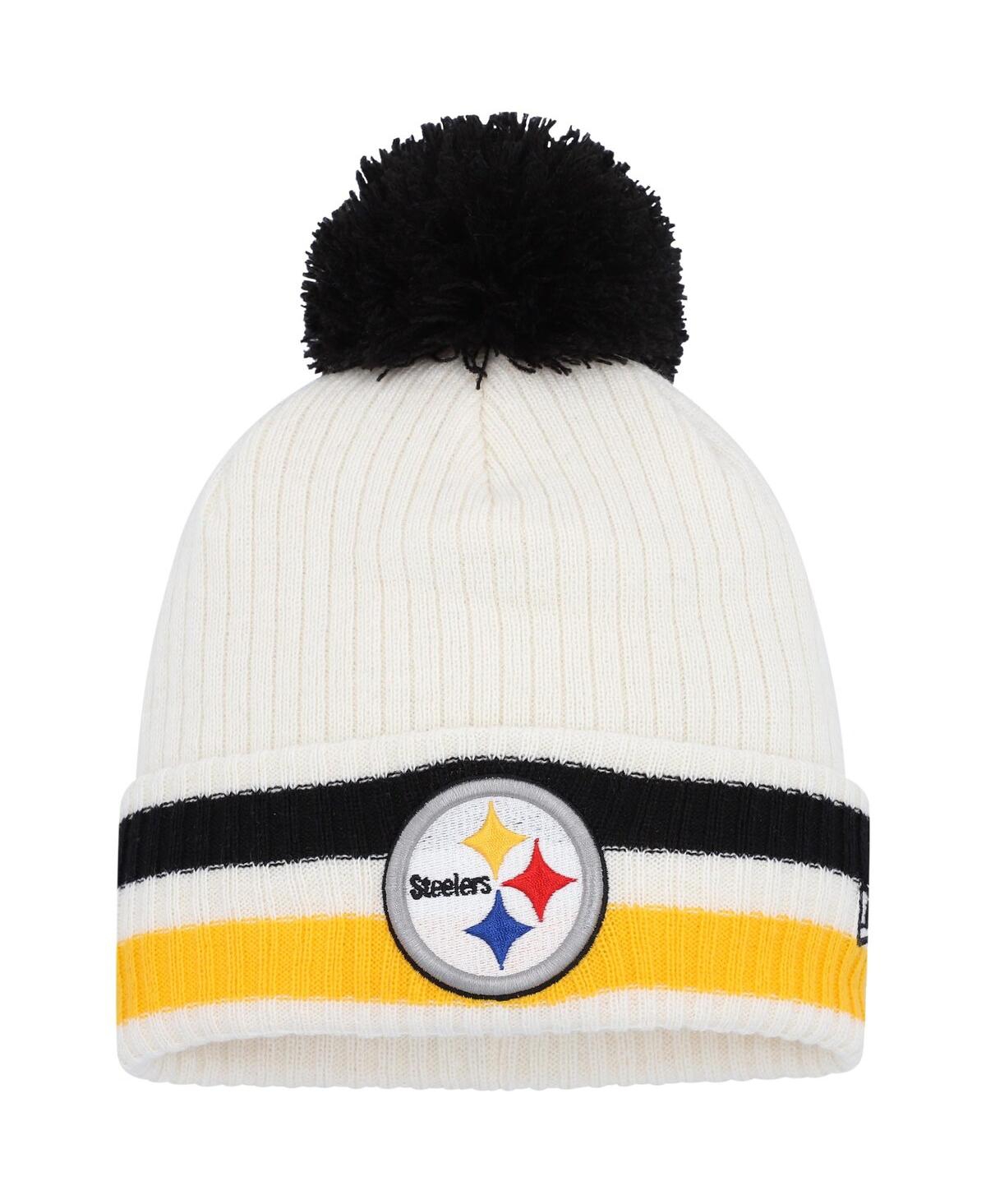 New Era Kids' Big Boys White Pittsburgh Steelers Retro Cuffed Knit Hat With Pom