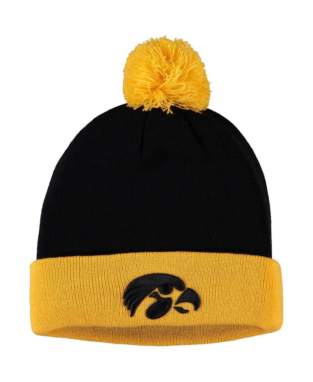 Top Of The World Men's Black And Gold Iowa Hawkeyes Core 2-tone Cuffed Knit Hat With Pom In Black,gold