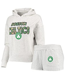 Women's Cream Boston Celtics Crossfield Long Sleeve Hoodie Top and Shorts Sleep Set