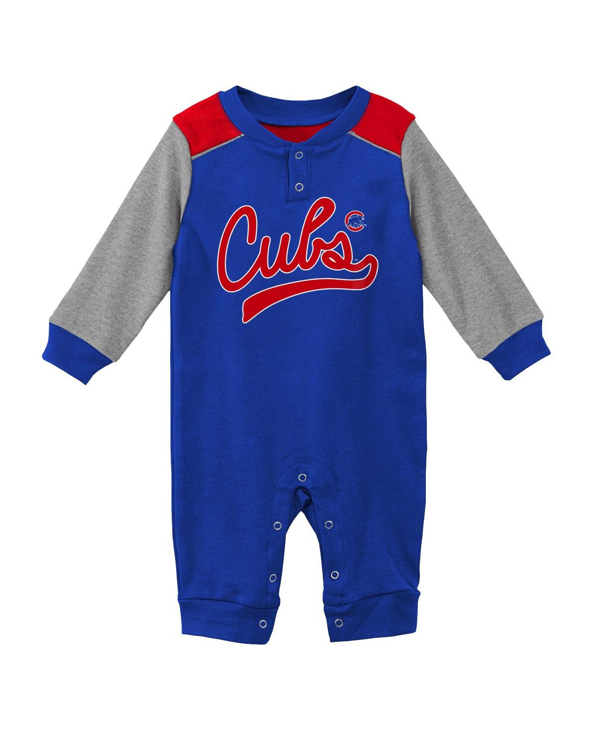 Outerstuff Newborn And Infant Boys And Girls Royal, Heathered Gray Chicago Cubs Scrimmage Long Sleeve Jumper In Royal,heathered Gray