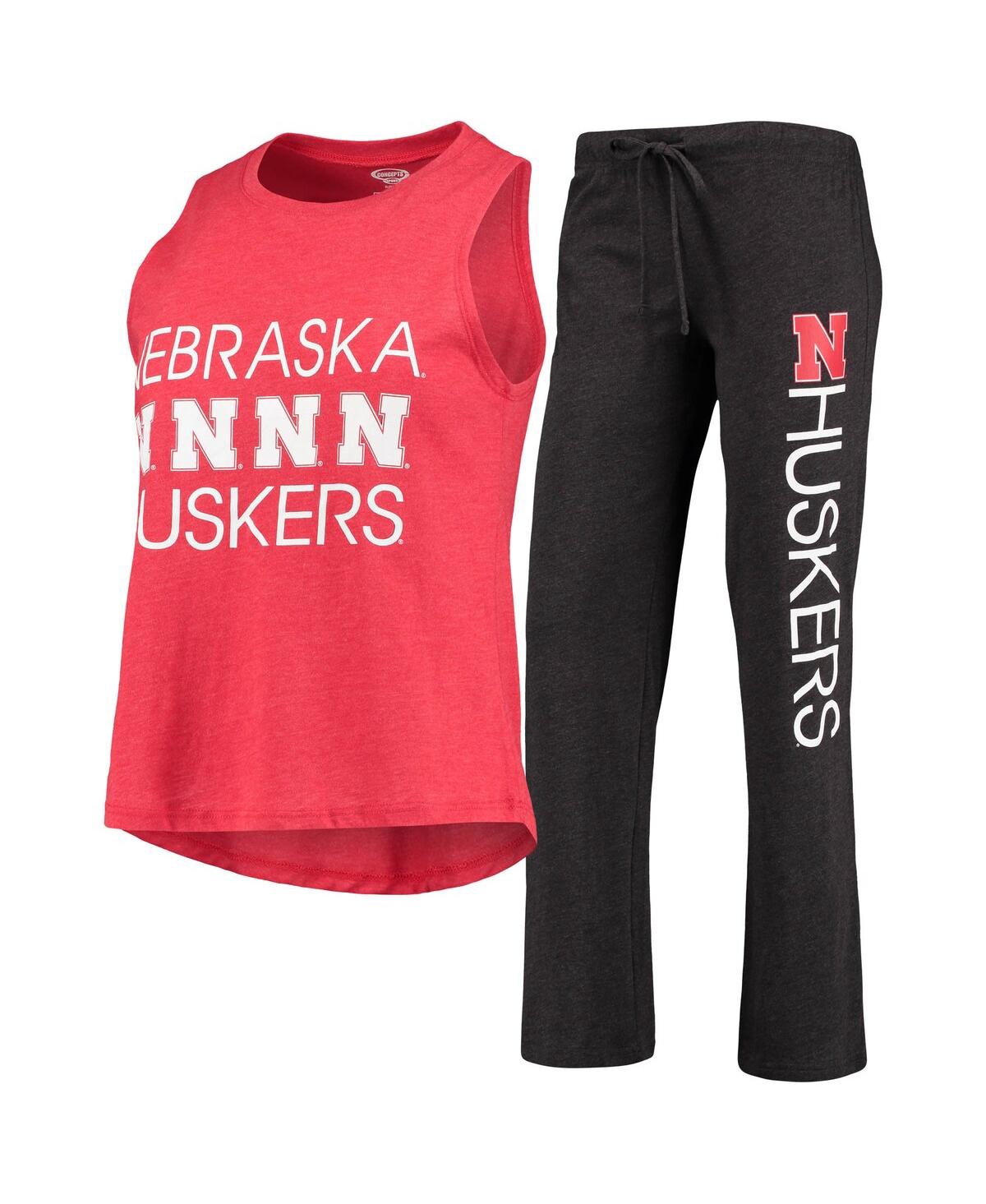 Shop Concepts Sport Women's Scarlet, Black Nebraska Huskers Team Tank Top And Pants Sleep Set In Scarlet,black
