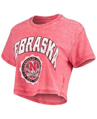 Women's Heathered Scarlet Nebraska Huskers Edith Vintage-Like Burnout Crop T-shirt