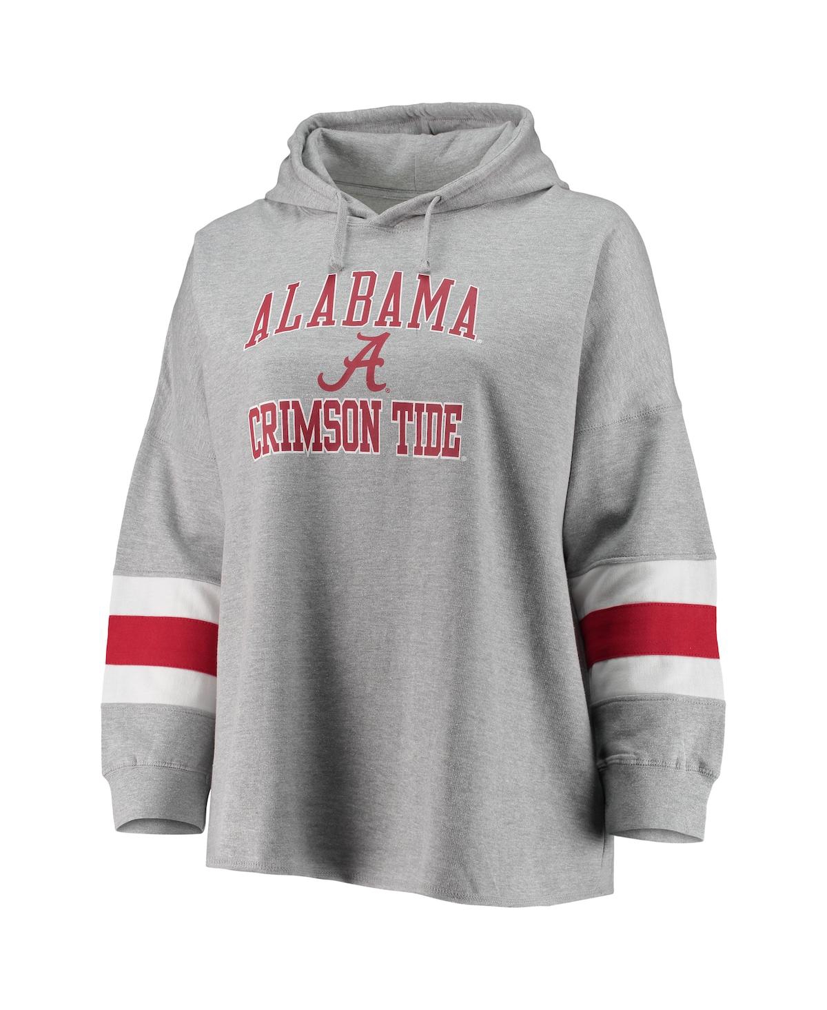 Women'sAlabama Crimson Tide Plus Size Sleeve Stripe Pullover Hoodie - Heathered Gray