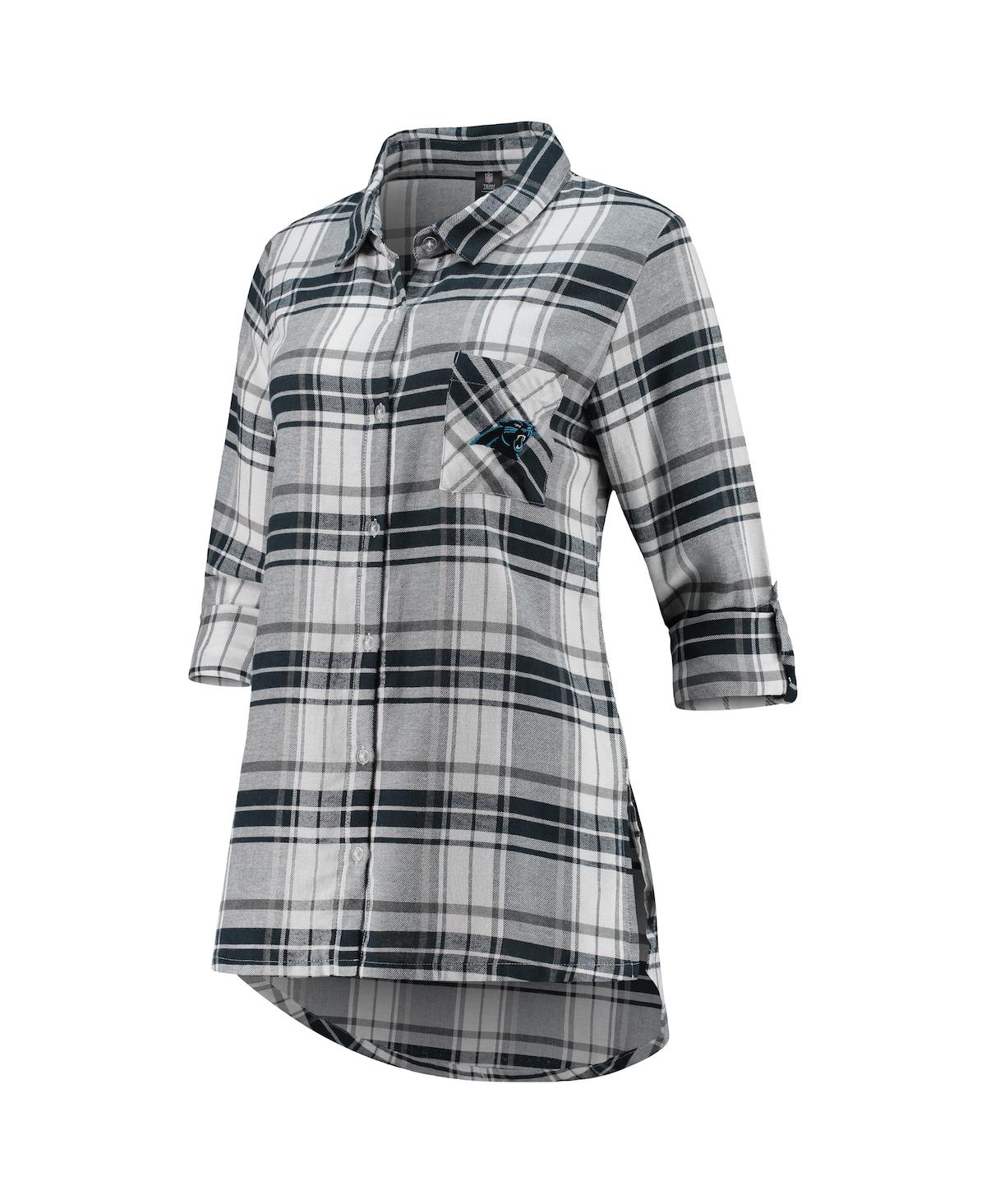 Shop Concepts Sport Women's Charcoal, Gray Carolina Panthers Accolade Flannel Long Sleeve Button-up Nightshirt In Charcoal,gray