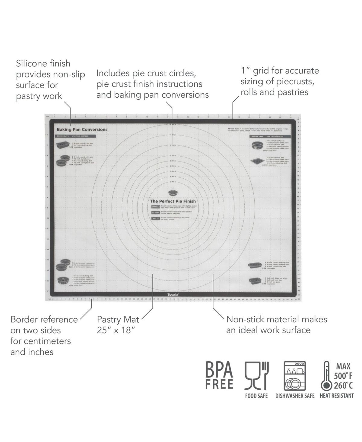 Tovolo Pro-bake Silicone Pastry Mat With Reference Marks In Charcoal