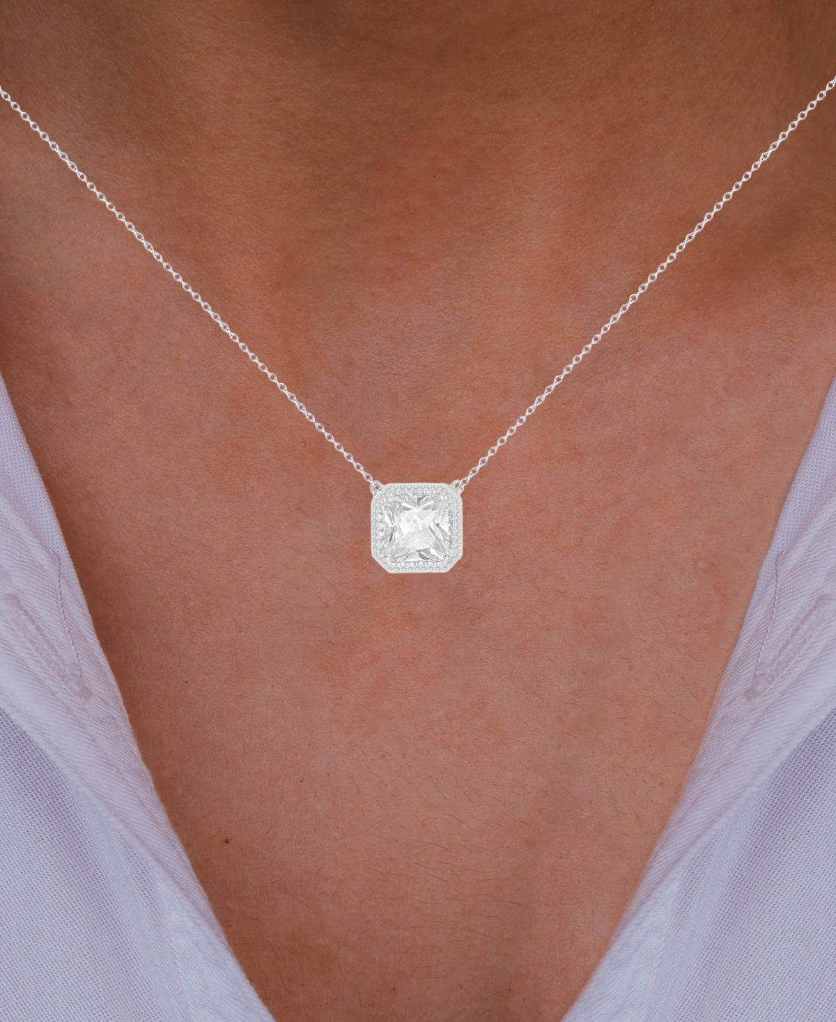 Cubic Zirconia Cushion Pendant Necklace, 18