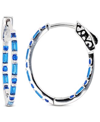 Lab-Grown Ruby Small Hoop Earrings in Sterling Silver, 0.79" (Also in Cubic Zirconia)