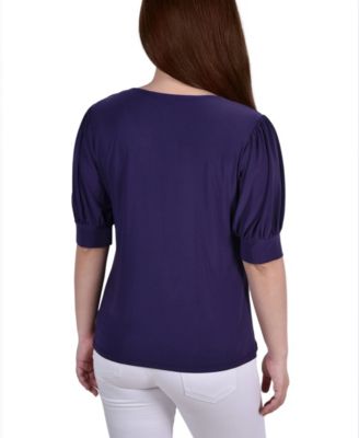 Women's Short Balloon Sleeve Top with Hardware