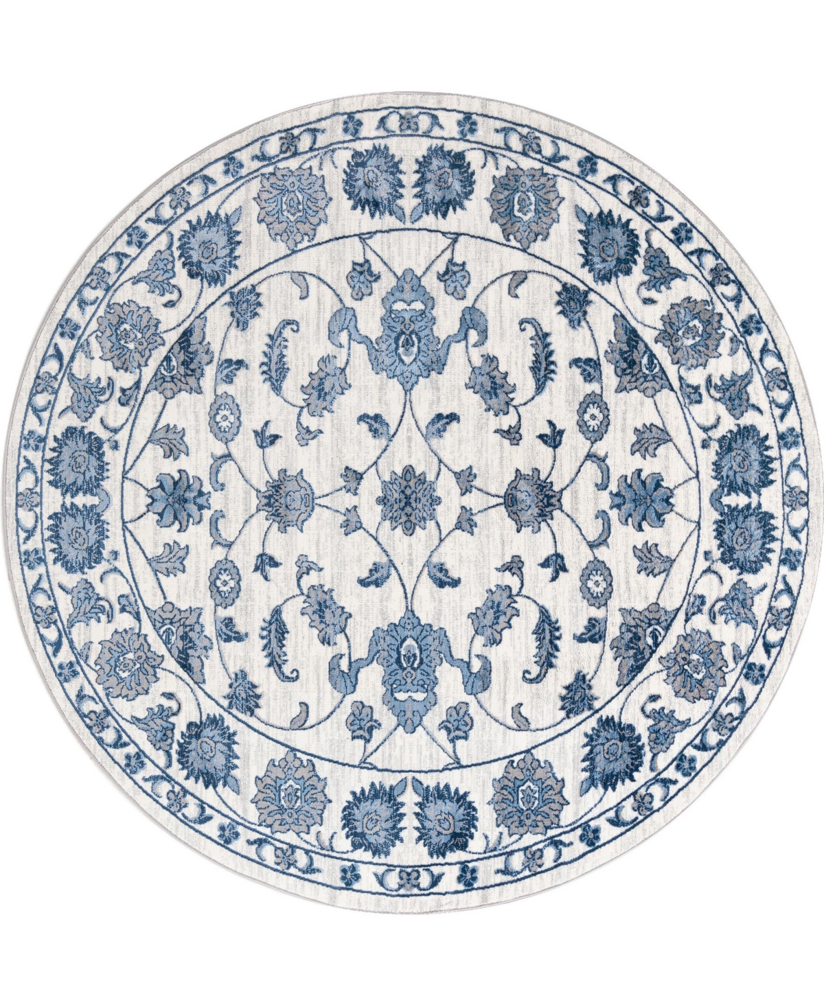 Bayshore Home Dorchester Floral 7'10in x 7'10in Round Area Rug - Ivory, Blue