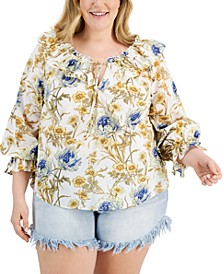 Plus Size Cotton Ruffled Blouse, Created for Macy's