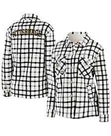 Women's Oatmeal Pittsburgh Penguins Plaid Button-Up Shirt Jacket