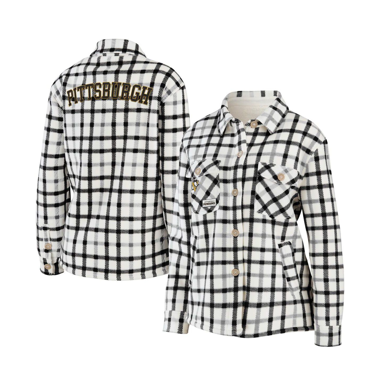 Женская куртка WEAR by Erin Andrews Oatmeal Pittsburgh Penguins Plaid Button-Up Shirt Jacket — фото 1