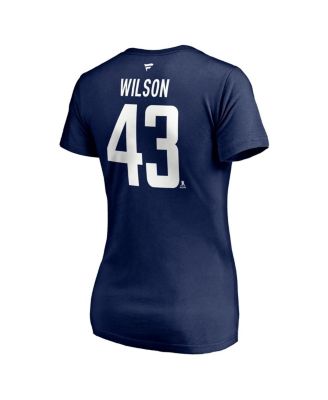 Women's Tom Wilson Navy Washington Capitals 2020/21 Alternate Authentic Stack Name and Number V-Neck T-shirt