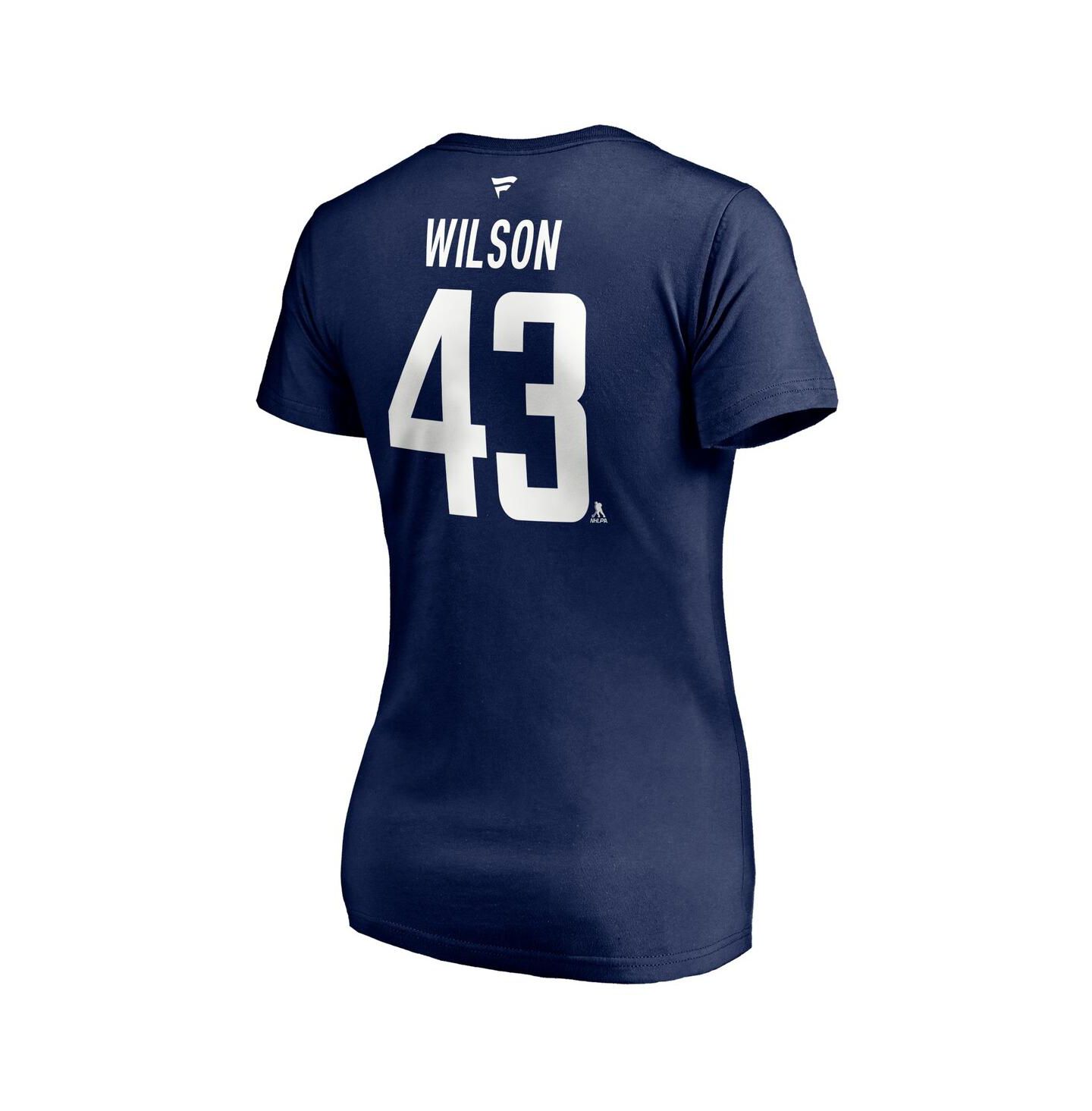 Женская футболка Fanatics Tom Wilson Navy Washington Capitals 2020/21 Alternate Authentic Stack Name and Number V-Neck — фото 4