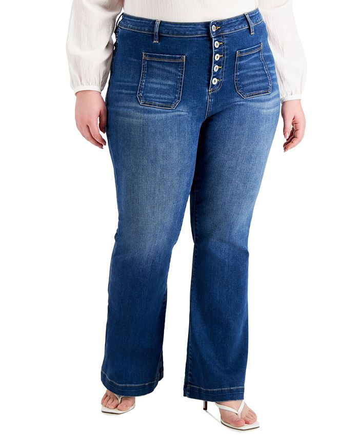 INC International Concepts Plus Size ButtonFly Flare Jeans, Created
