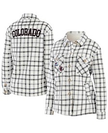 Women's Oatmeal Colorado Avalanche Plaid Button-Up Shirt Jacket