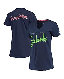 Women's College Navy Seattle Seahawks Riley V-Neck T-shirt