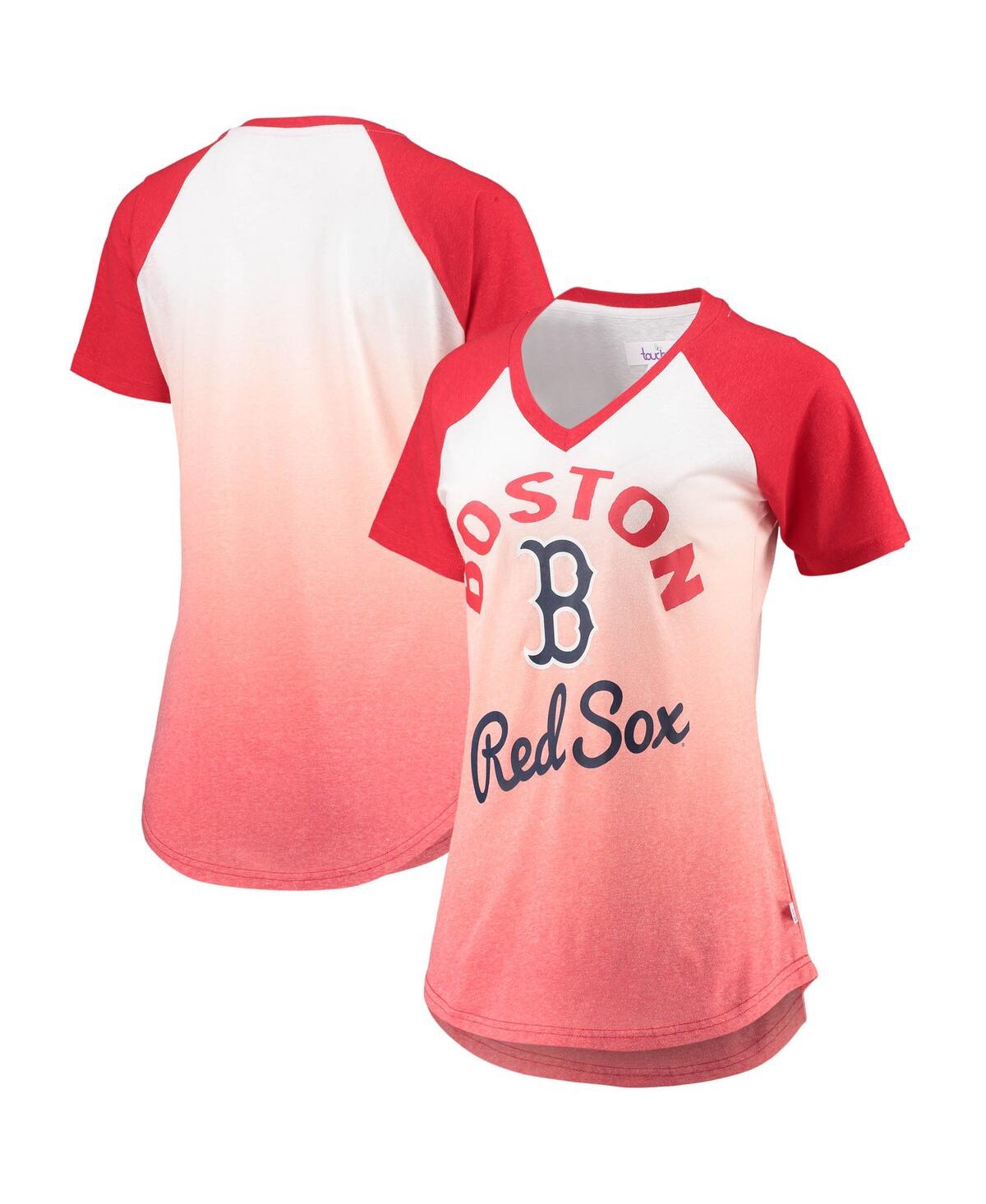 Touché Women's Red And White Boston Red Sox Shortstop Ombre Raglan V-neck T-shirt In Red,white